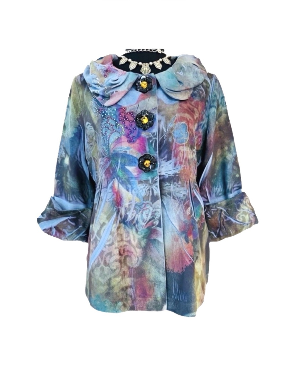 B.L.E.U. ~ Women’s lightweight 3/4 sleeve cruelty-free suede-like jacket size MP